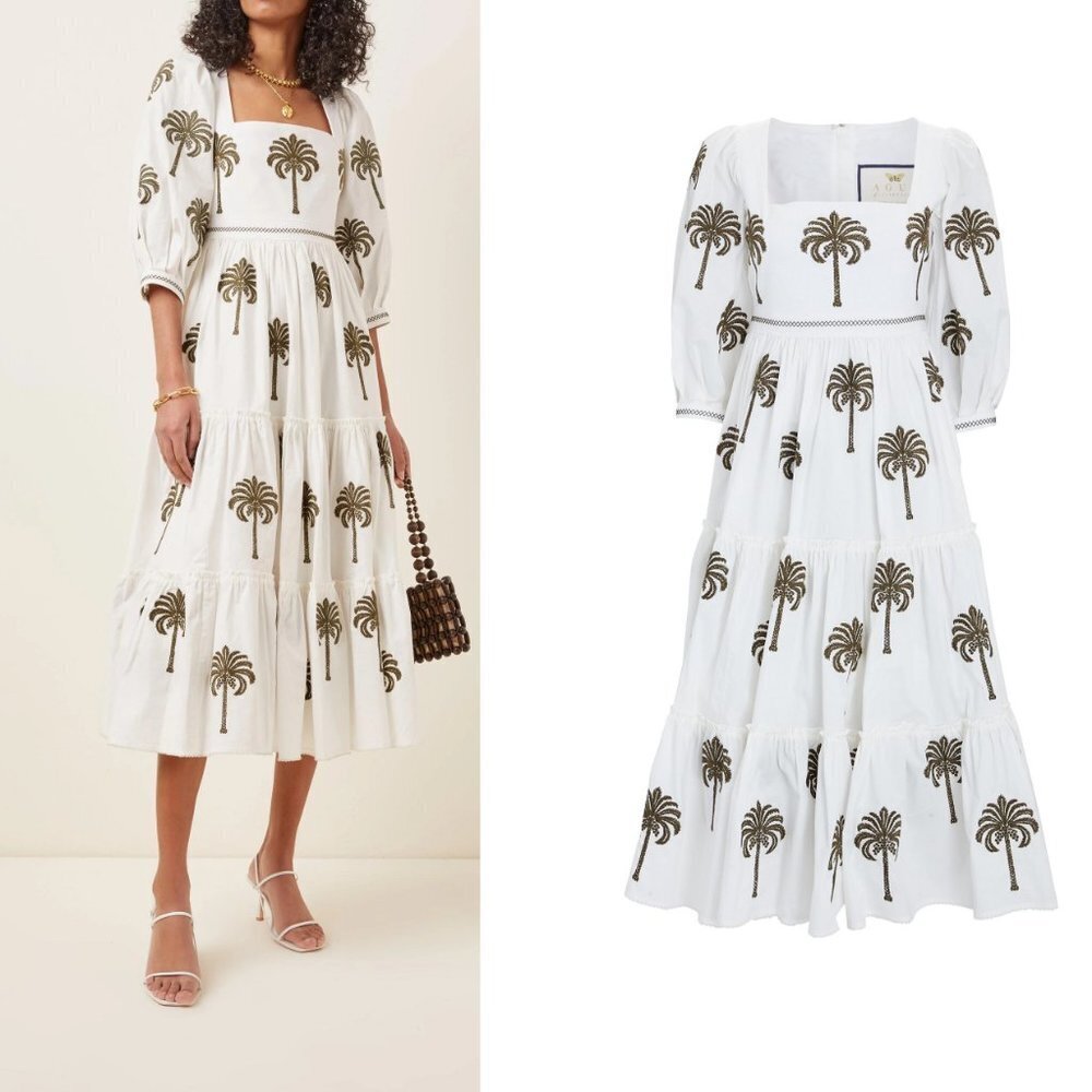 Agua by Agua Bendita Miel Embroidered Poplin Midi Dress XL NWT